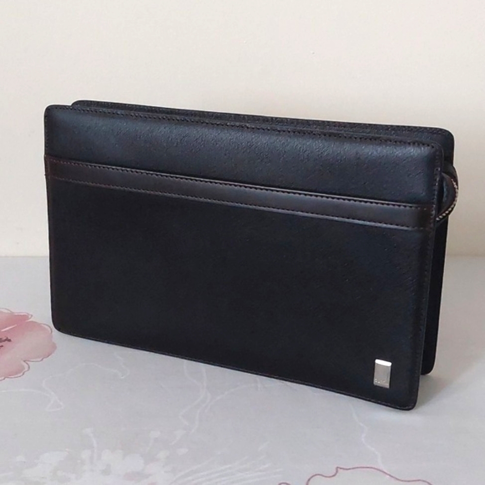 Dunhill Black Leather Clutch with Brown Accent